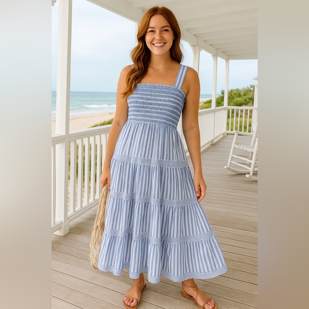 Blue & White Striped Coastal Sleeveless Maxi Dress, 1X, NWT! - Picture 11 of 15